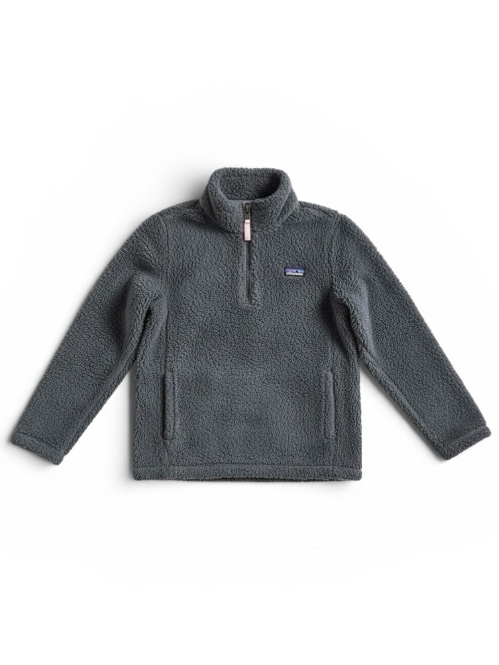Patagonia Girls Sherpa Fleece Pullover Gray 1/4 Zip Cozy Jacket Kids Medium